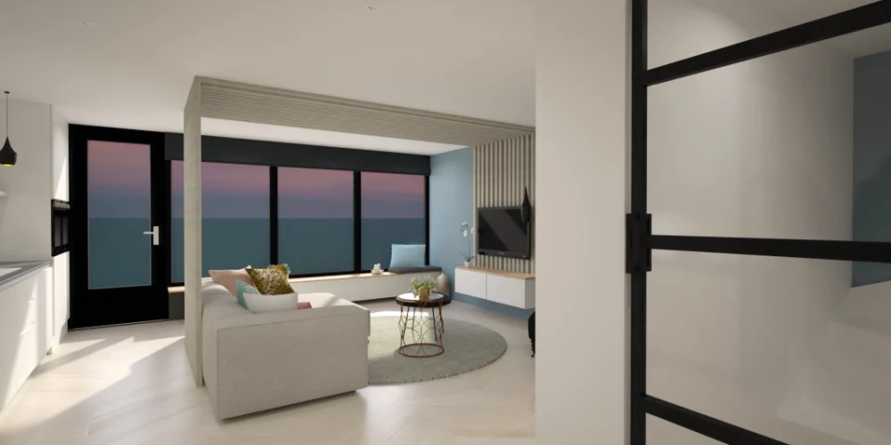 de perfecte verbouwing Alphen, woonkamer, roomdivider, 3d, virtual reality