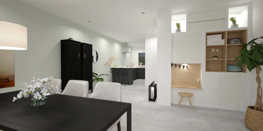 kleuradvies woonkamer rhoon, artist impressions, inbouwkast, speelhoek
