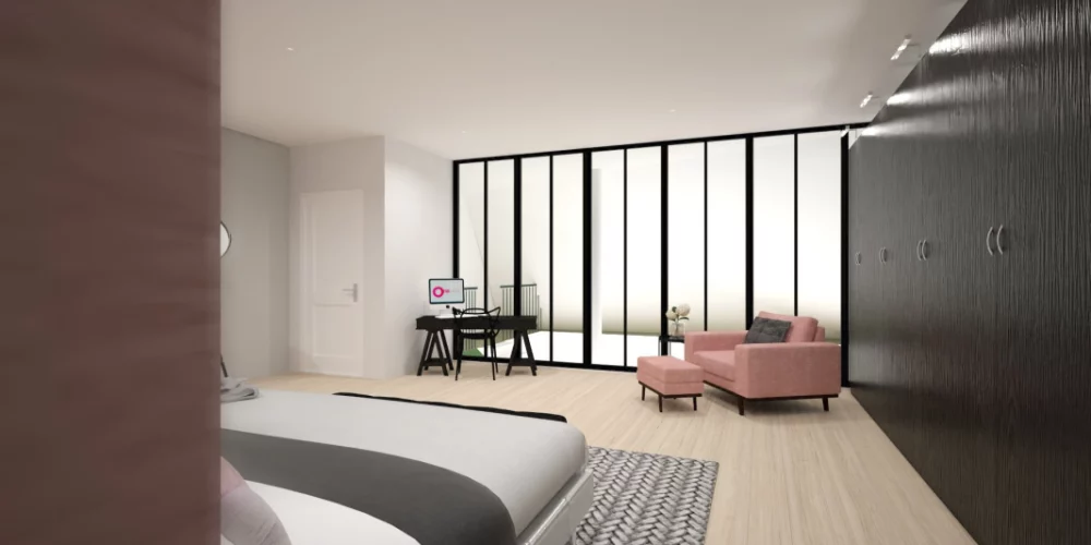 verbouwing woonboerderij Ridderkerk, plattegrond, VR, Virtual reality ontwerp, 3D, slaapkamer en badkamer